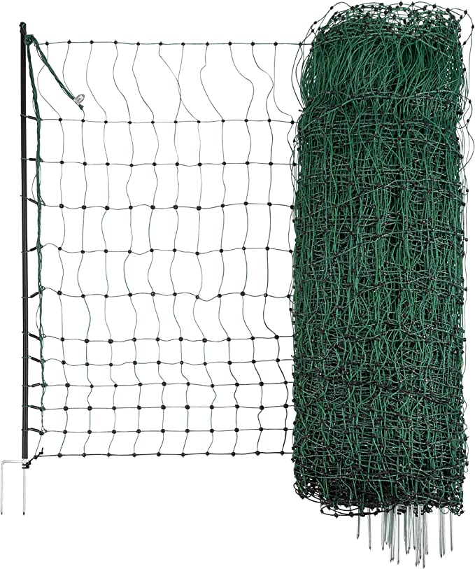 Geflügelnetz 112cm, 15 Pfähle, Doppelspitzen, 50m, grün
